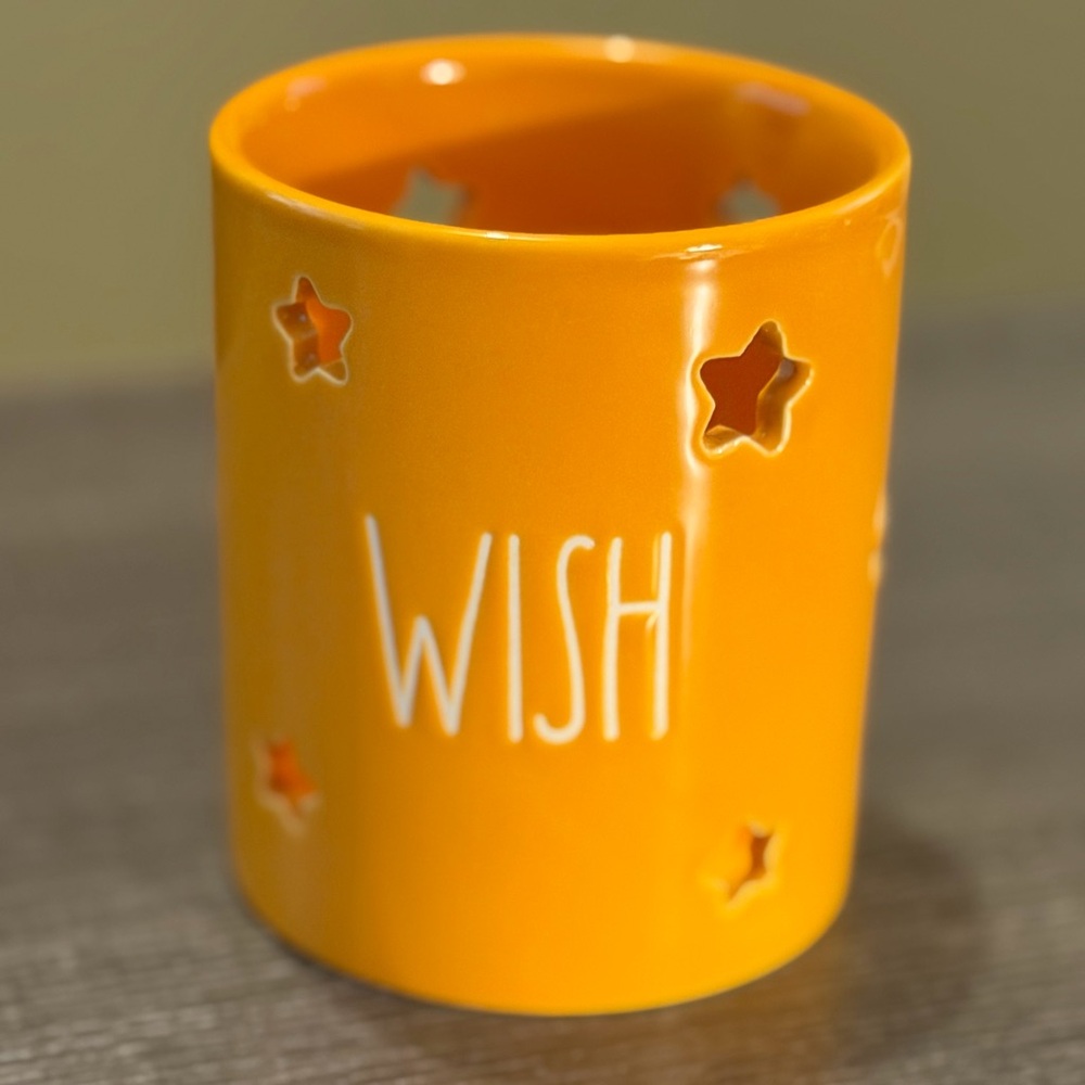 Rae Dunn WISH Artisan Collection Orange Star Votive Holder Wish